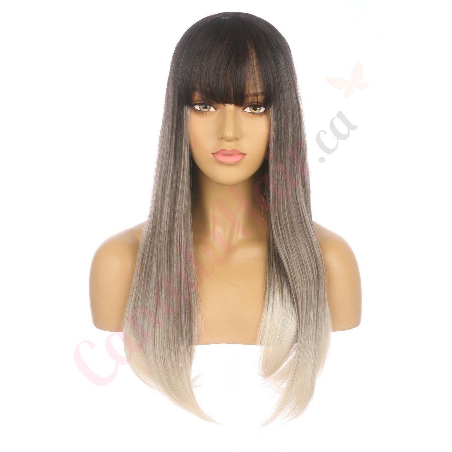 DM2031258 v4 Ombre Ash Blonde Long Synthetic Hair Wig with Bang